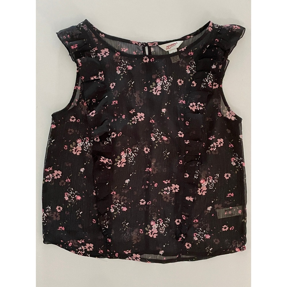 Arizona Jean Co. Sheer Black & Pink Floral Sleeveless Blouse Size M